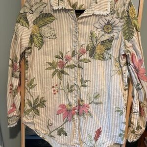Spartina 449 Floral Button Down Shirt - Pink and Green